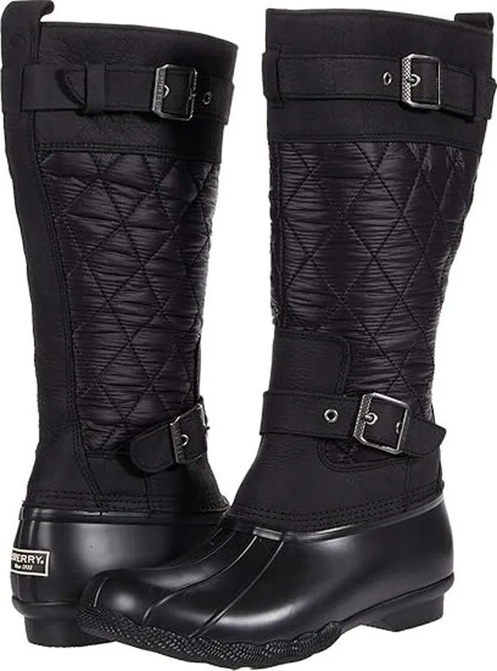 Sperry Saltwater Tall Buckle Nylon Quilt (Black) Women's Shoes
