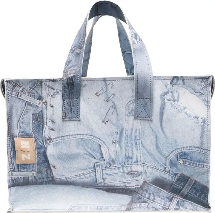 Grey Jeans Print Tote Bag