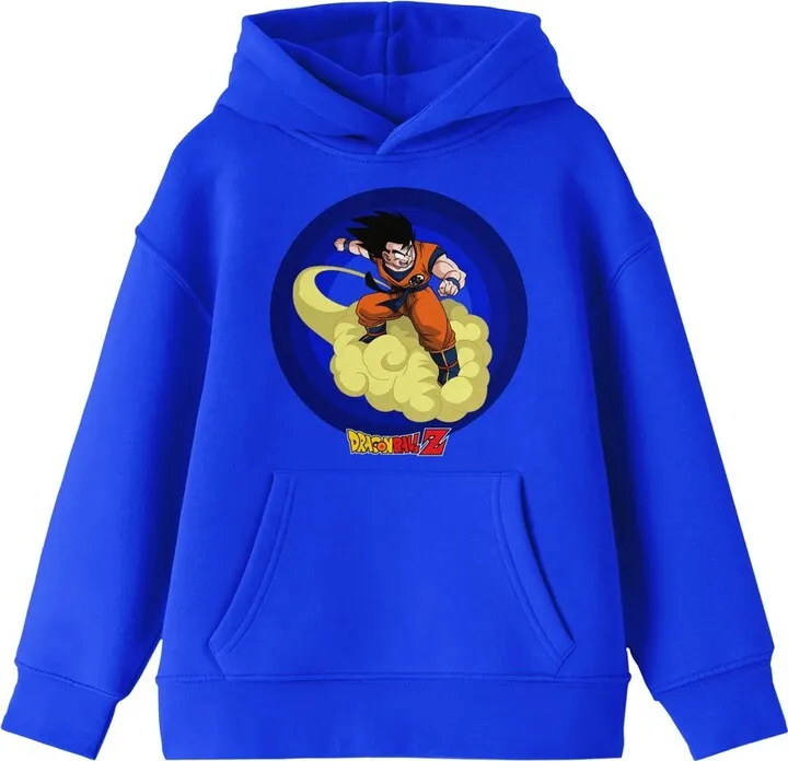 Dragonball Z Goku Riding a Cloud with Circle Background and Title Logo Youth Royal Blue Graphic Hoodie-XL