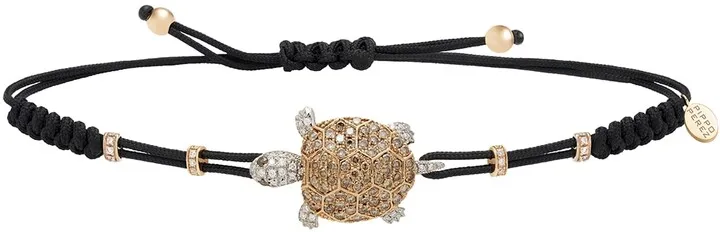 Pull-Cord Bracelet with Brown Diamond Turtle in 18K Gold