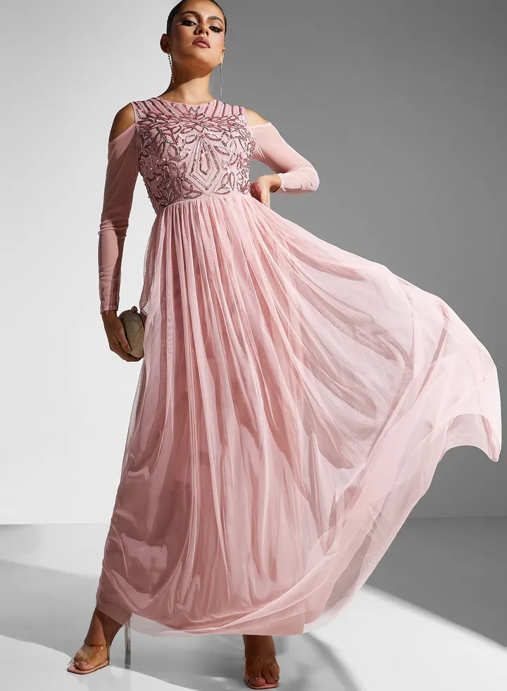 Cold Shoulder Embellished Dress