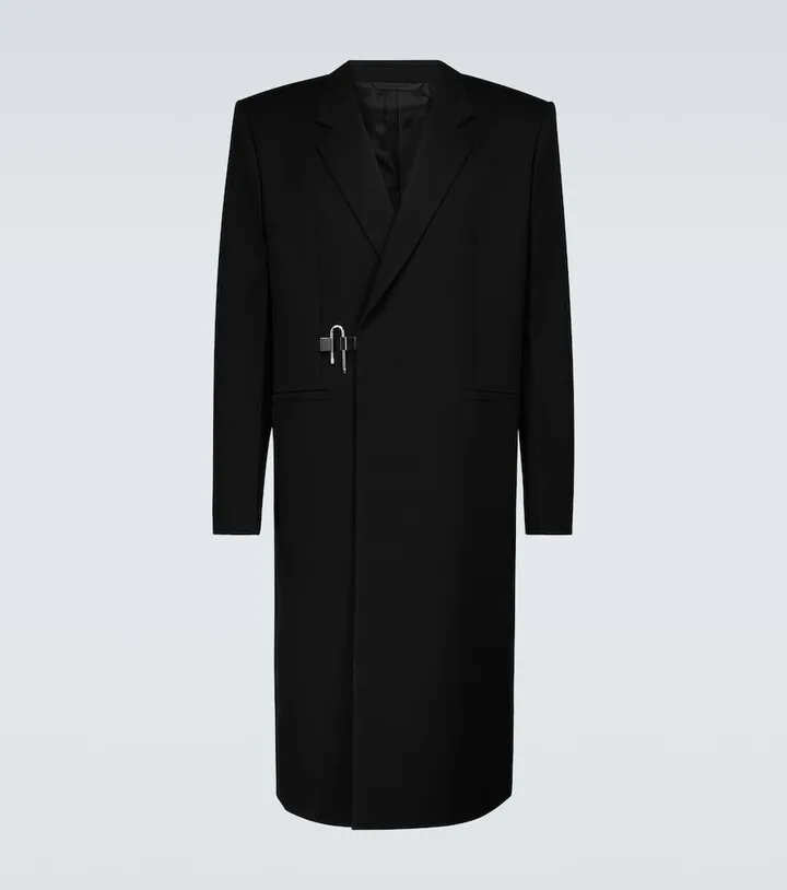 Textured wool coat with padlock