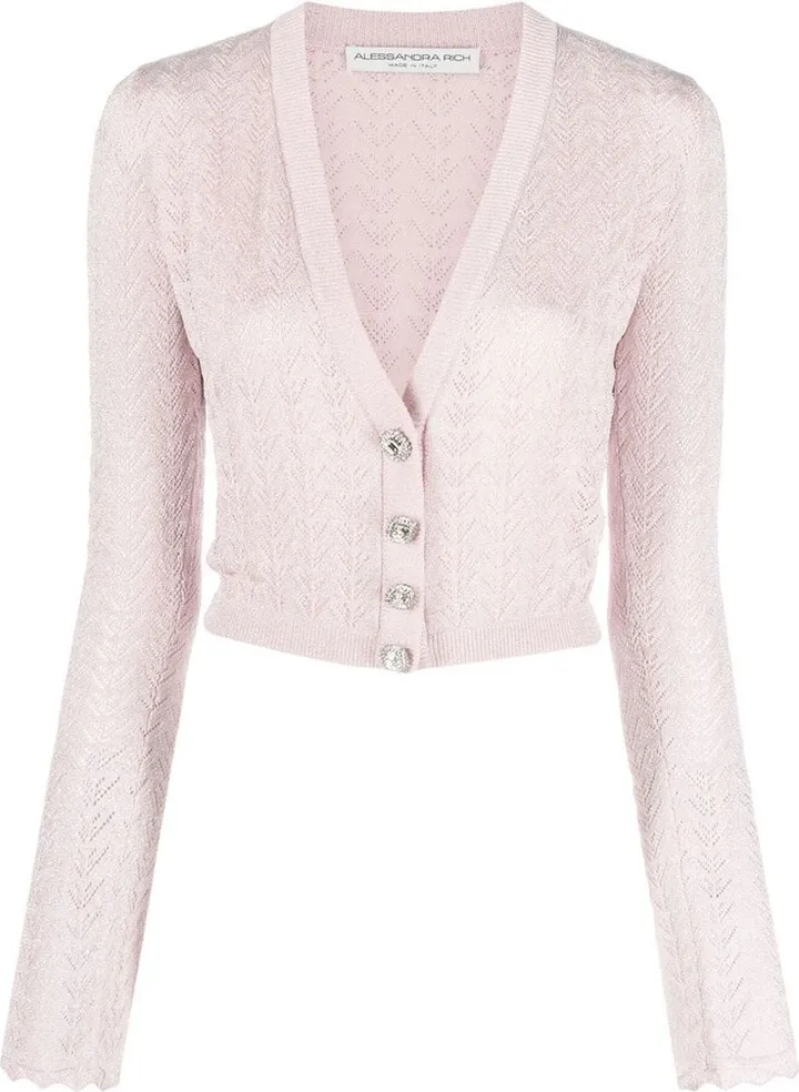 V-neck flared-cuff cardigan