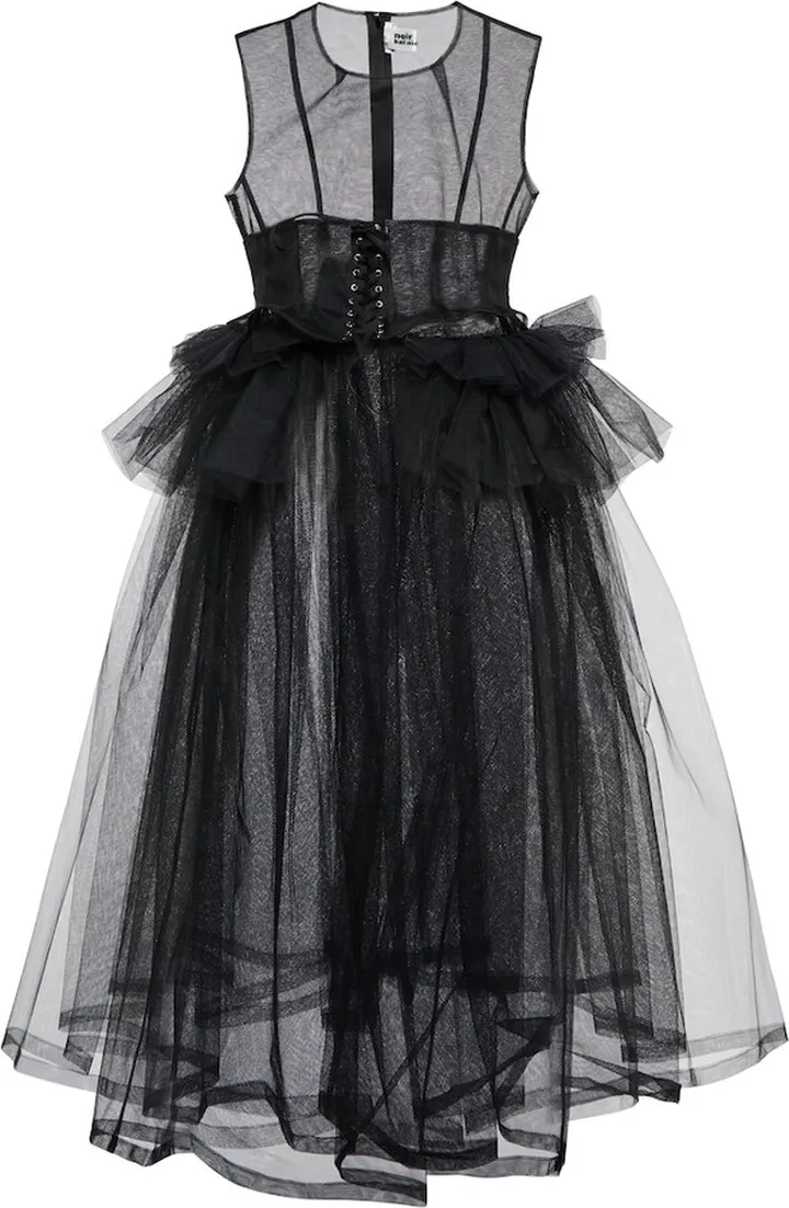 Corset ruffled tulle midi dress