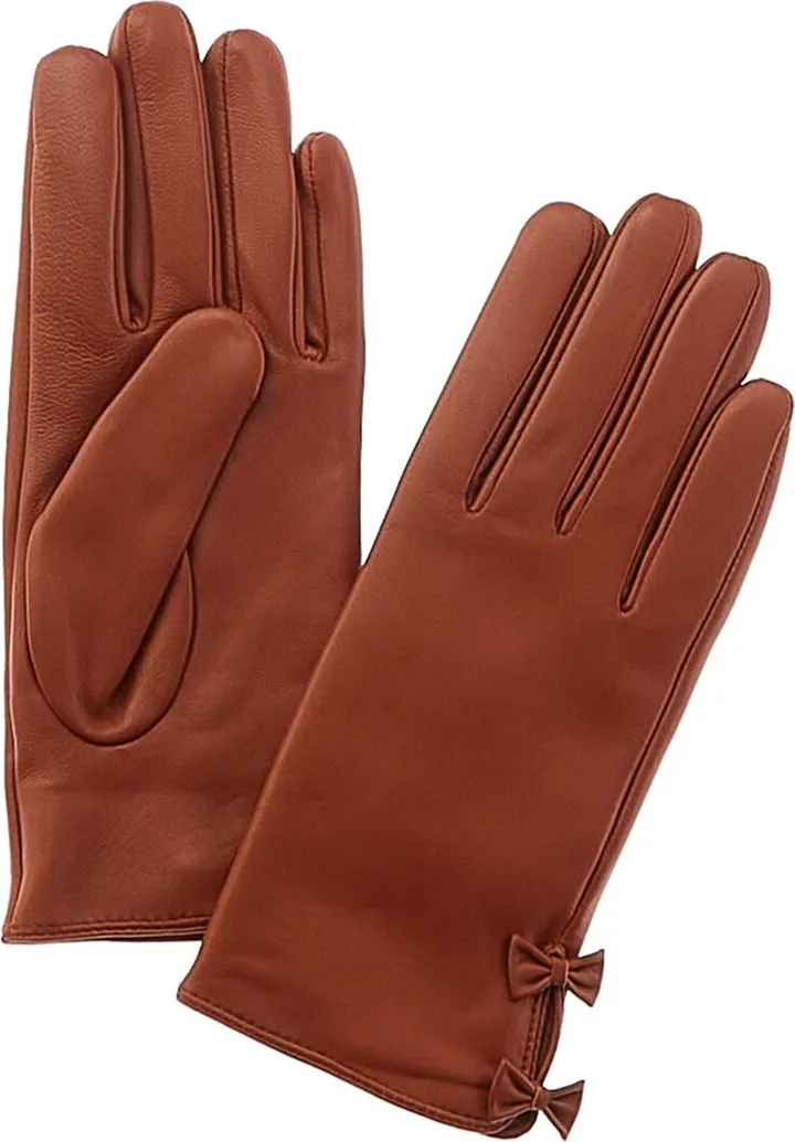 Phenix Bow Cashmere-Lined Leather Gloves