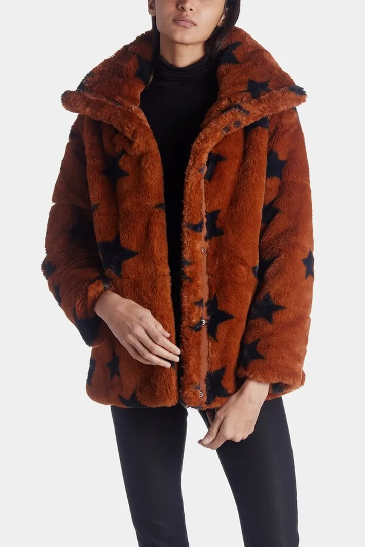 Star Print Faux Fur Puffer