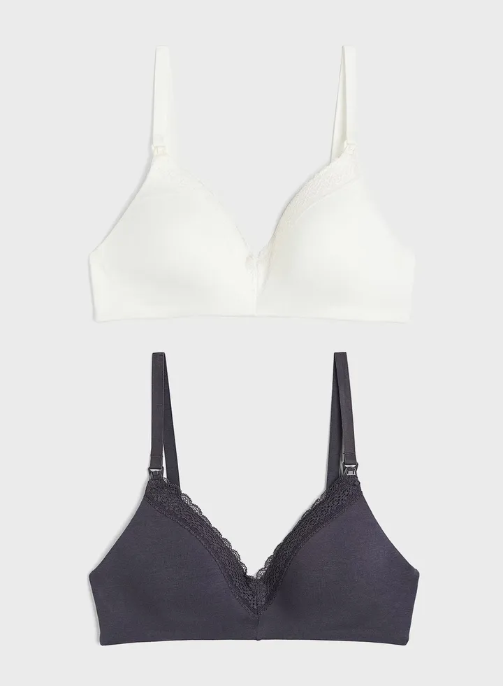 2 Pack Lace Detail Bra
