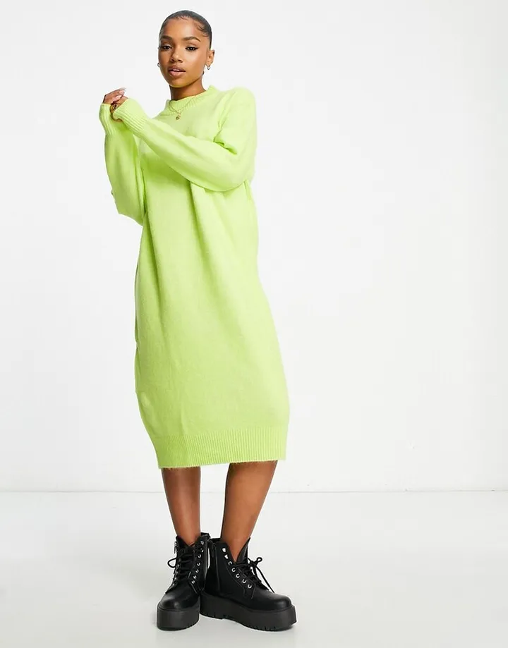 Monki knit midi sweater dress in lime green