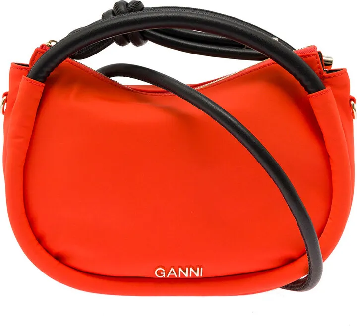 'knot Mini' Orange Shoulder Bag With Logo And Knot Detail In Recycled Fabric And Leather Woman