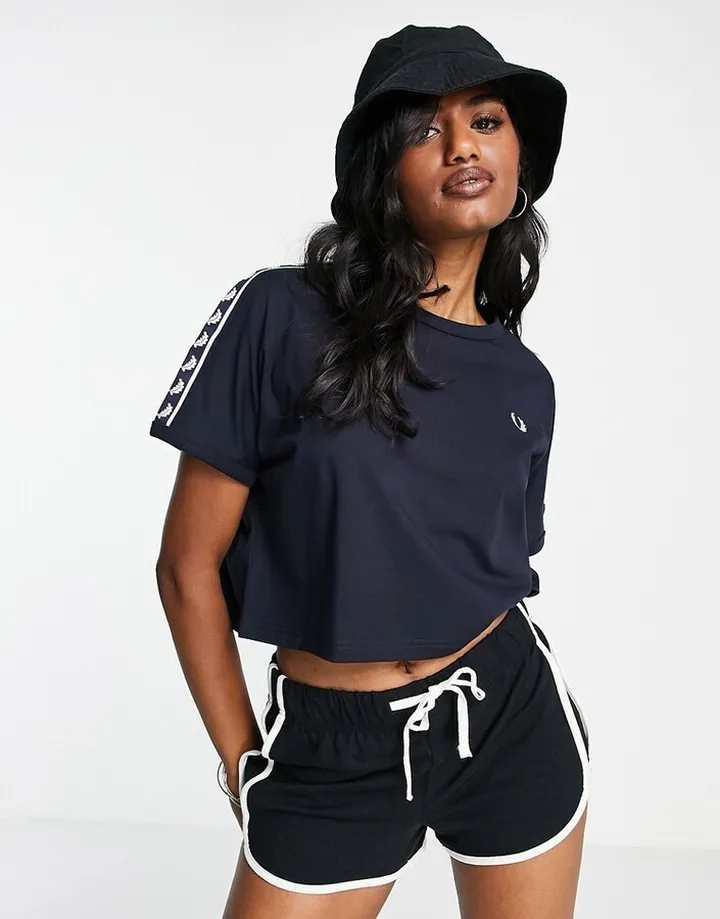 Fred Perry cropped taped ringer t-shirt in navy - part of a set