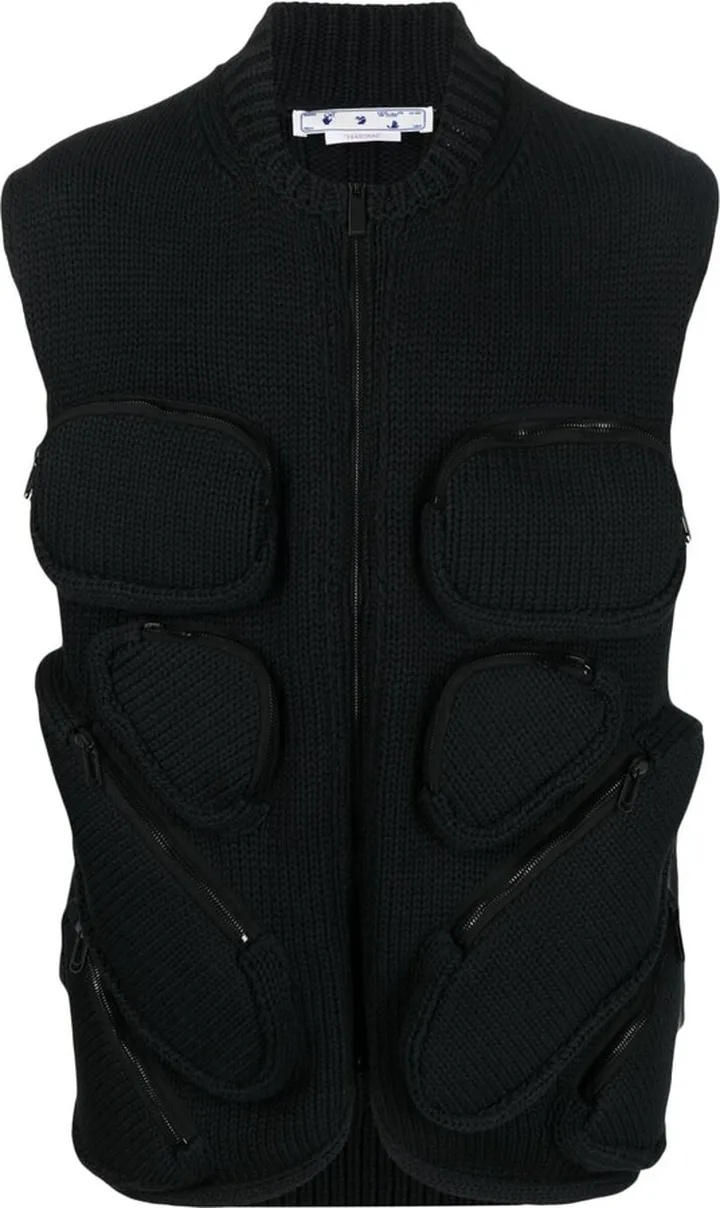 Multipockets waffle-knit gilet