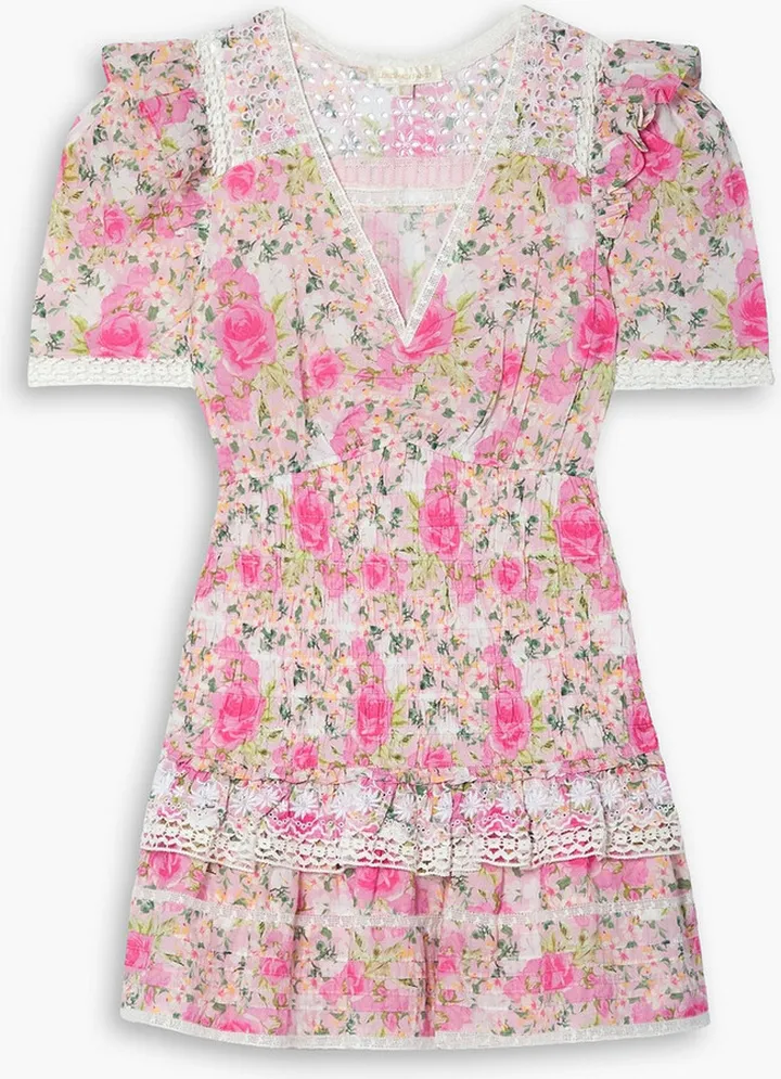 Rena shirred floral-print cotton-voile mini dress