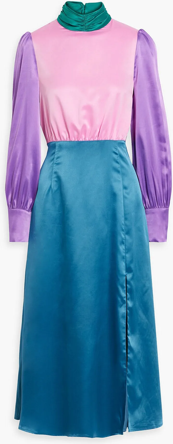 Gwen color-block satin turtleneck midi dress