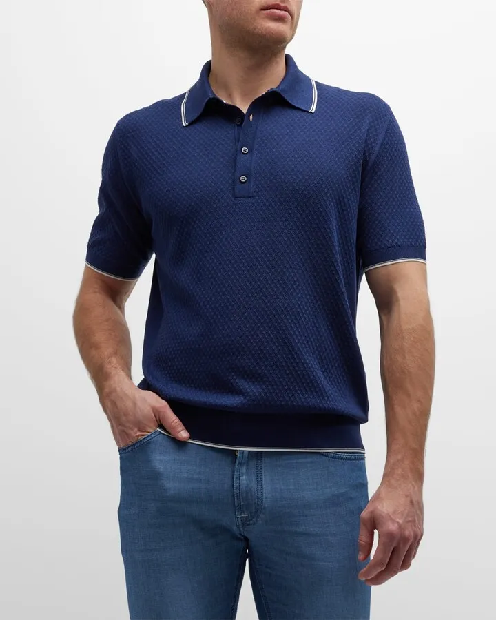 Men's Silk-Cotton Polo Sweater