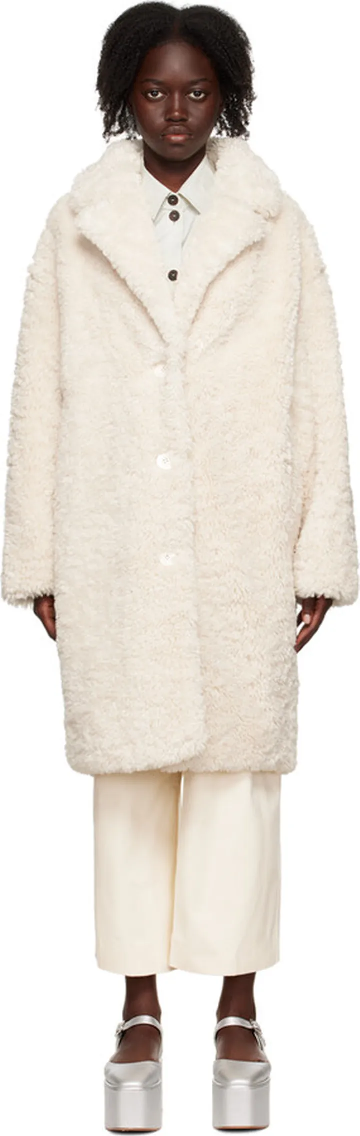 Stand Studio Off-White Anika Faux-Fur Coat