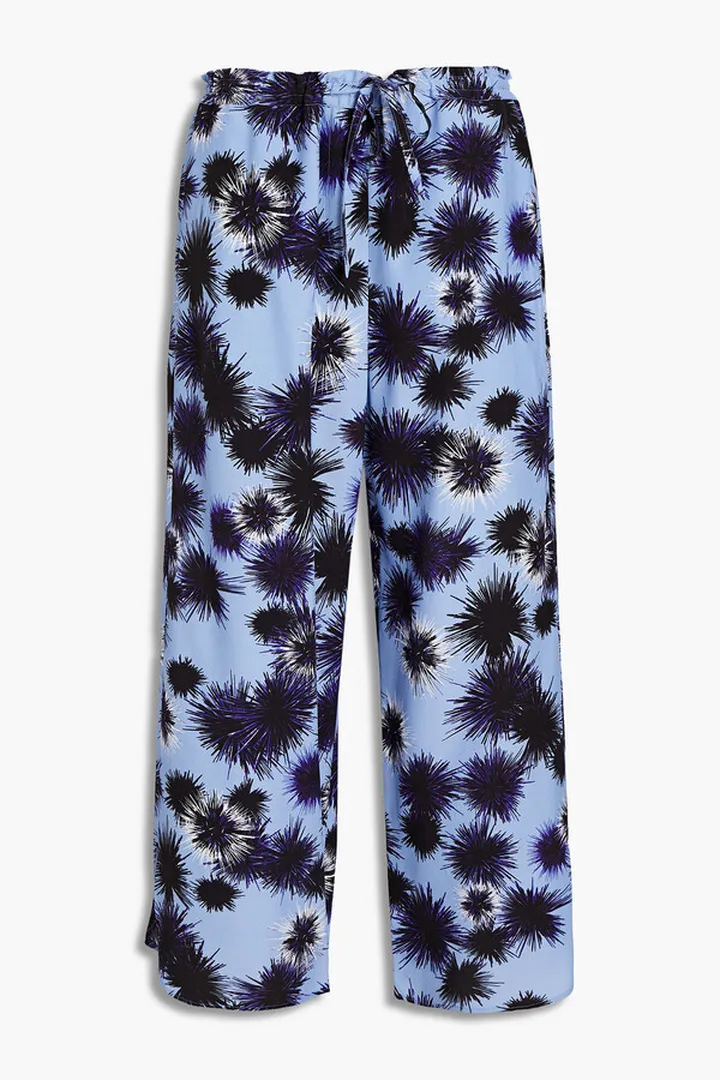 Cropped printed crepe de chine wide-leg pants