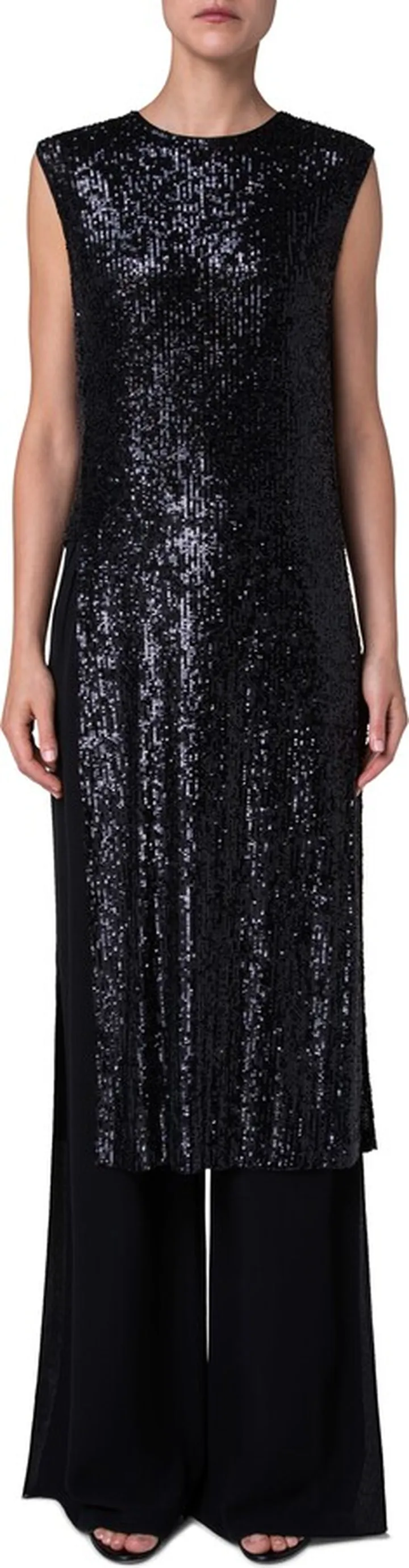 Sequin Sleeveless Side Slit Jersey Tunic Dress
