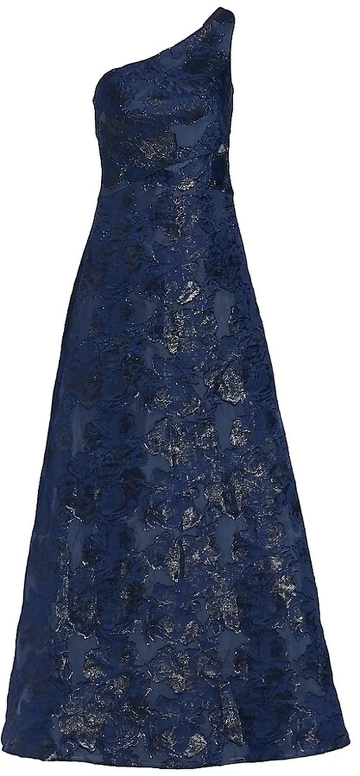 Brocade One-Shoulder A-Line Gown