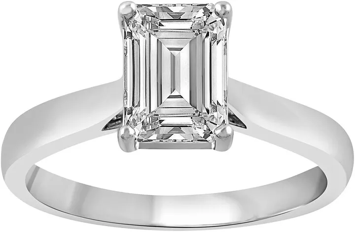 14K White Gold Emerald Cut Lab Created Diamond Ring