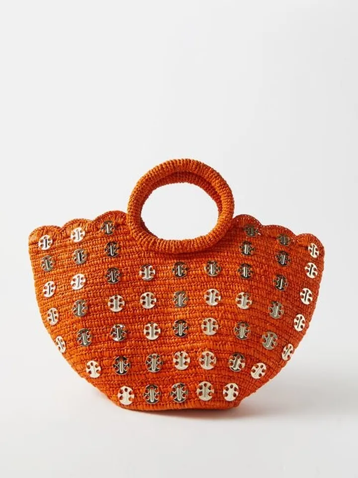 Eyelet-embellished Raffia Tote Bag