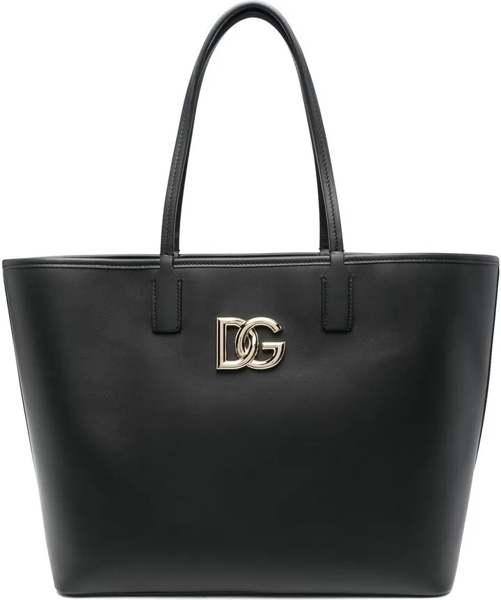 Black Logo Leather Tote Bag