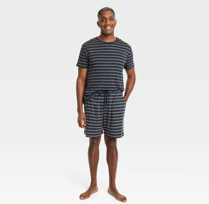 Men's Rainbow Striped Matching Family Pajama Set - Blue XL