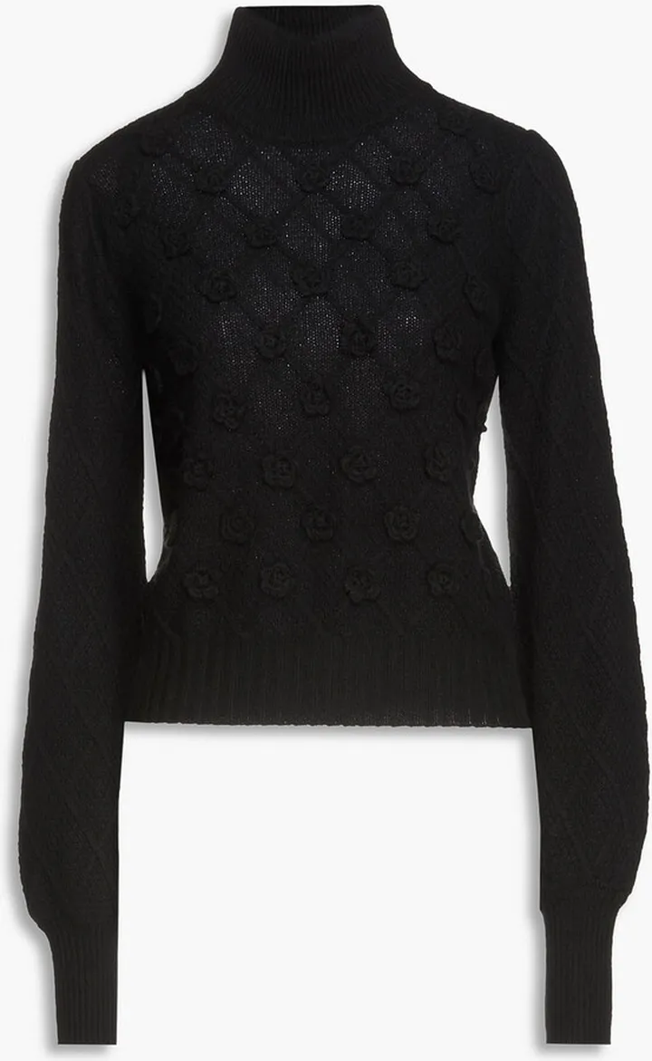 Crochet-knit turtleneck sweater