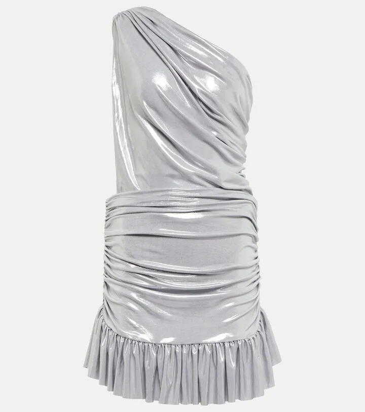 One-shoulder lame minidress