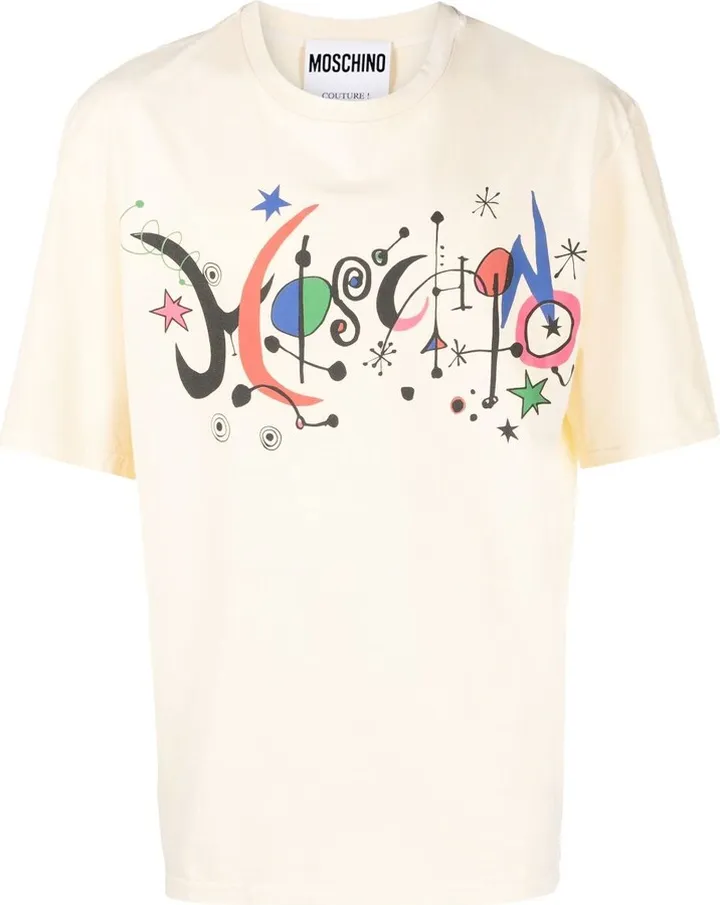 Yellow New Wave Logo Print Cotton T-Shirt