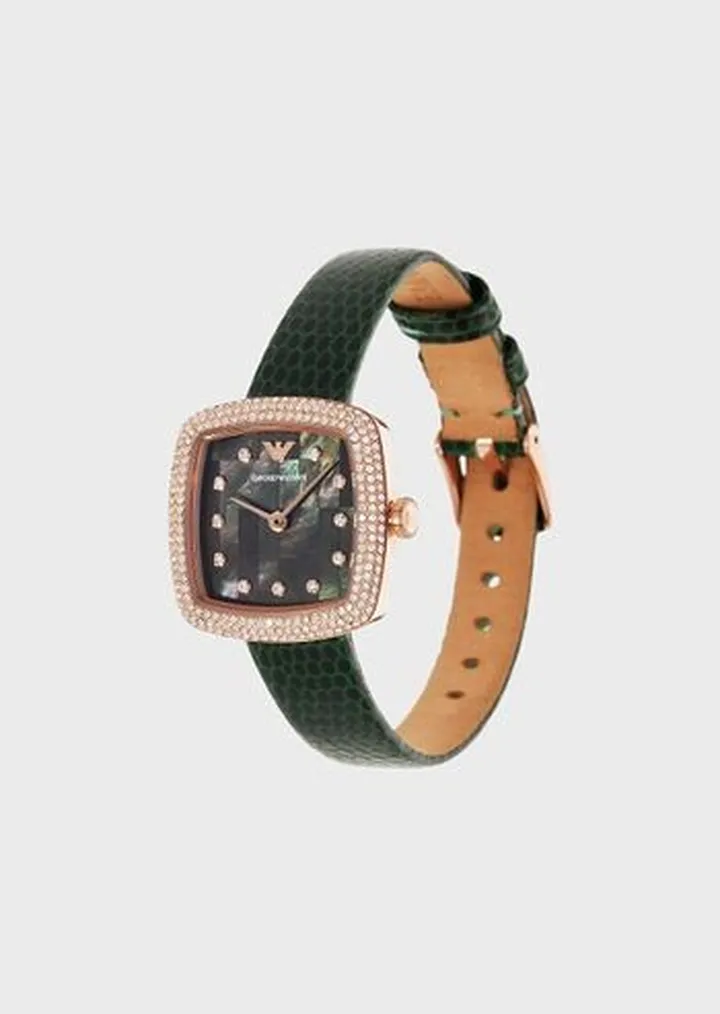 Two-Hand Green Leather Watch