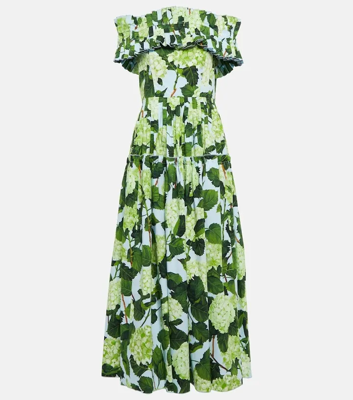 Floral off-shoulder ruffle-detail maxi dress