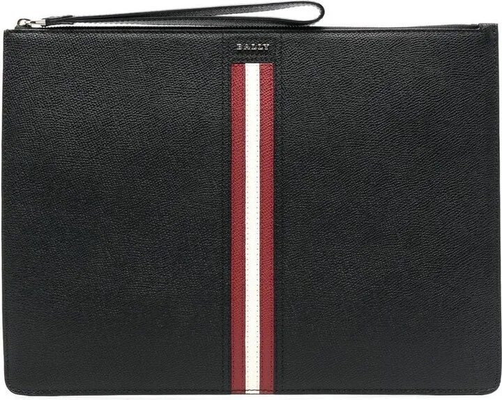 Stripe-Trim Leather Clutch Bag