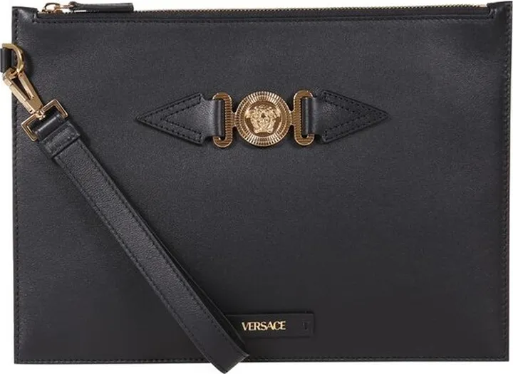 Versace Logo Plaque Zipped Clutch Bag