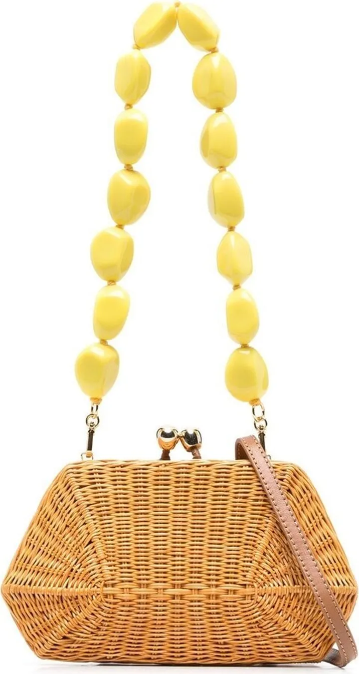 Beaded-Handle Wicker Bag