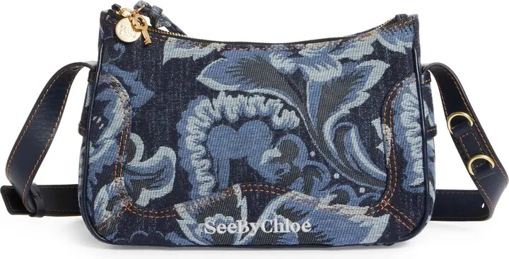 Hana Denim Jacquard Baguette Shoulder Bag