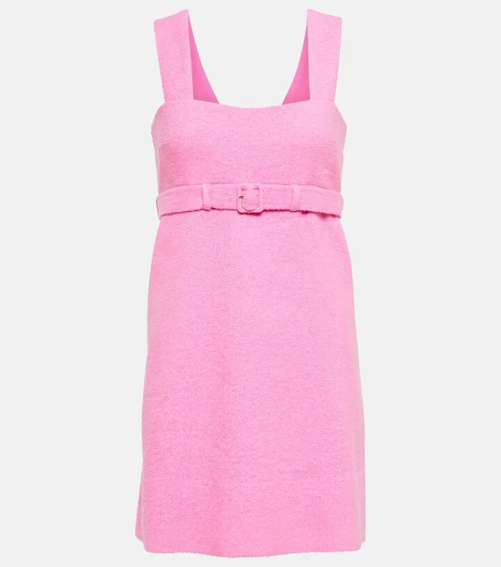 Belted cotton-blend tweed minidress