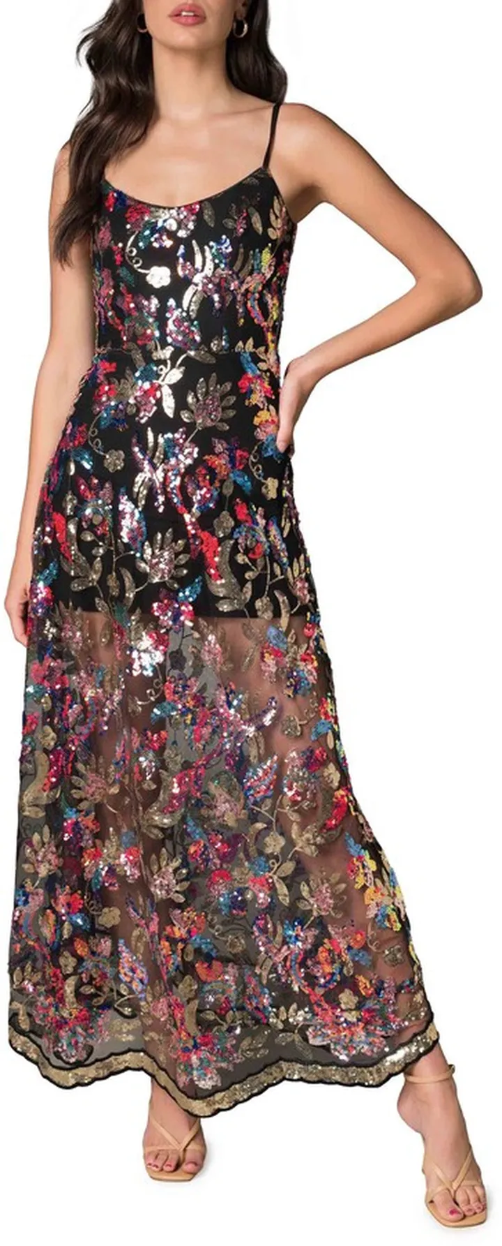 Umalina Sequin Floral Fit & Flare Gown