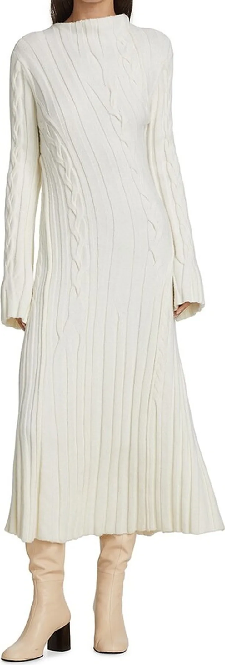 Wavy Cable Knit Midi Dress