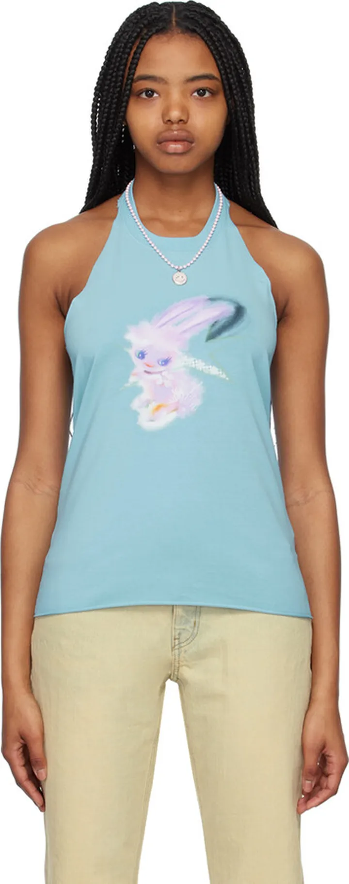 We11done Blue Halter Tank Top