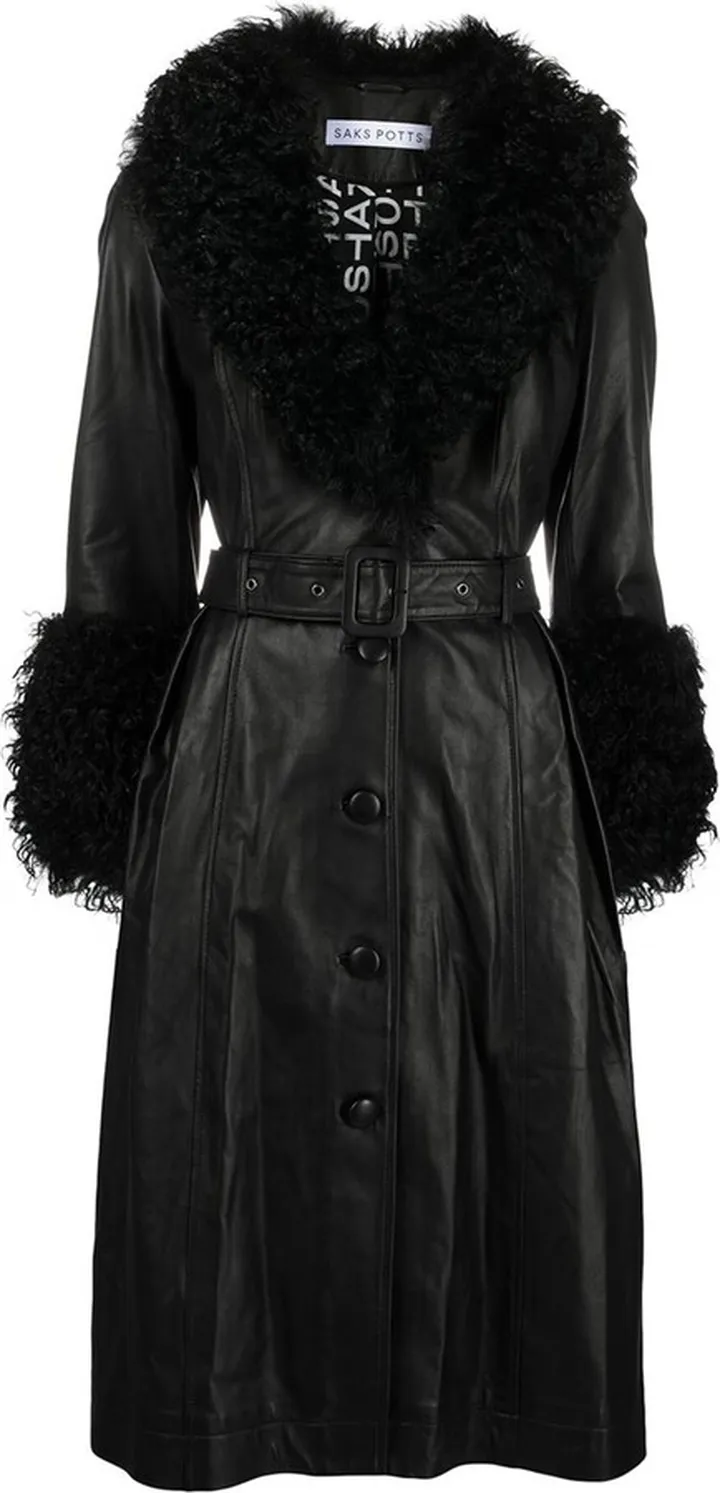 Foxy Shearling-Trim Leather Coat