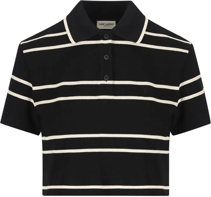 Saint Laurent Striped Cropped Polo Shirt