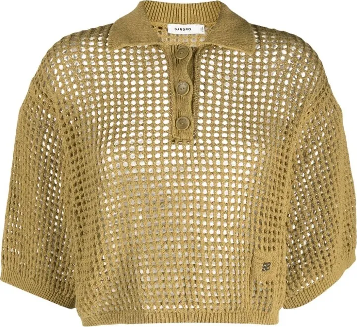Oversized Open-Knit Cotton Polo Top