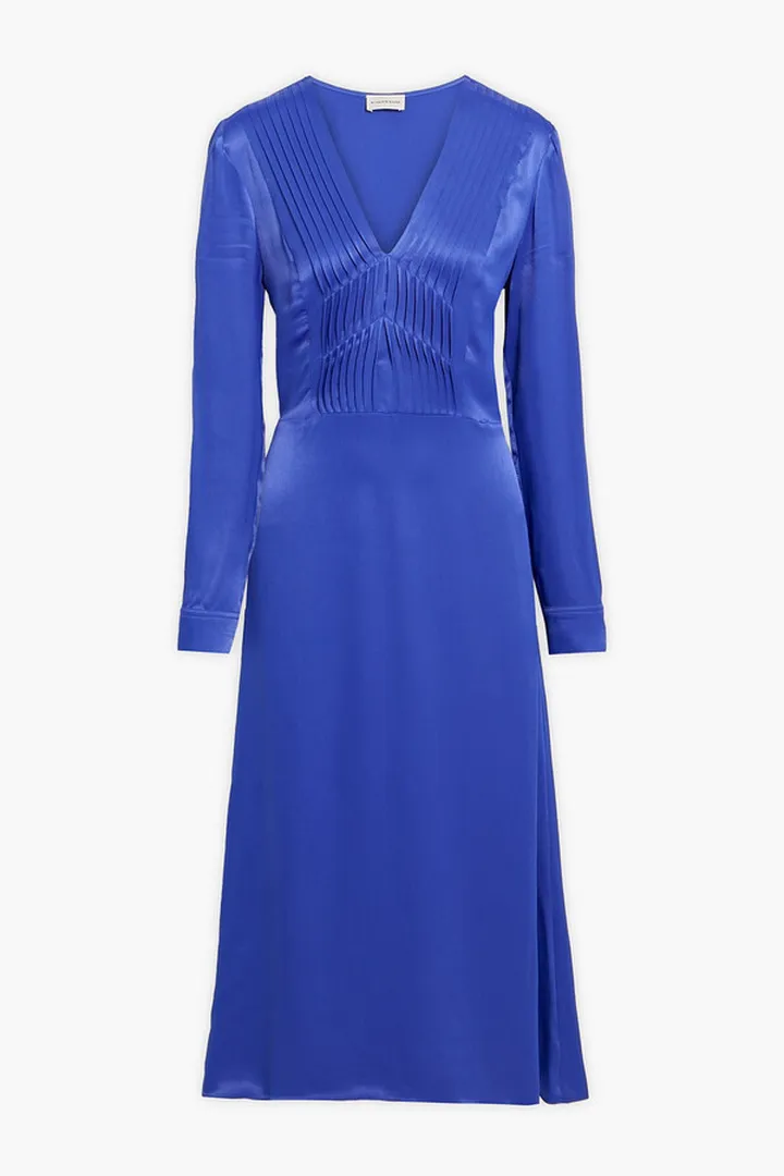Pleated satin-crepe midi dress