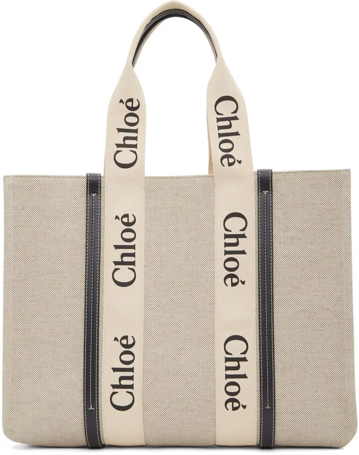 Chloé Off-White & Black Large Woody Tote