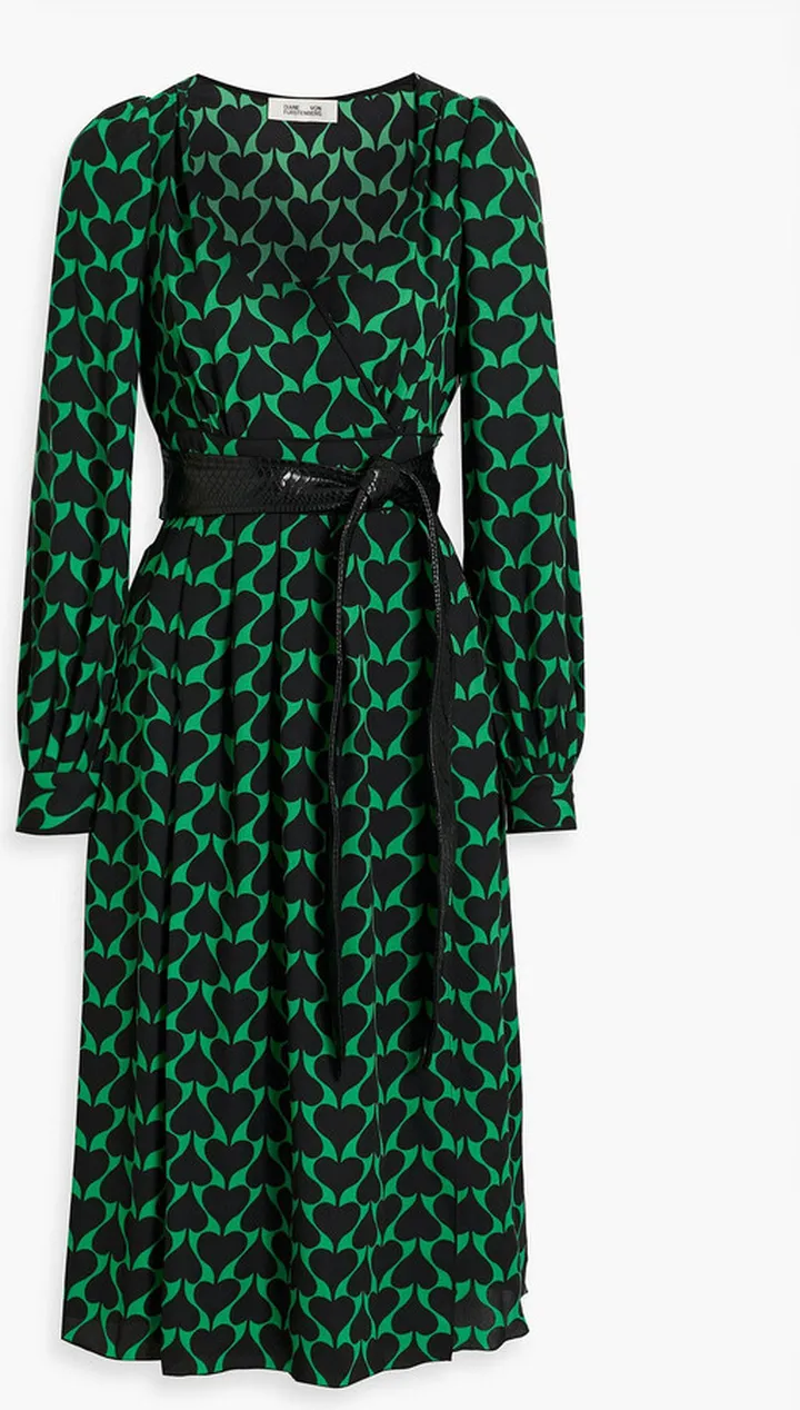 Celestia wrap-effect pleated printed crepe dress