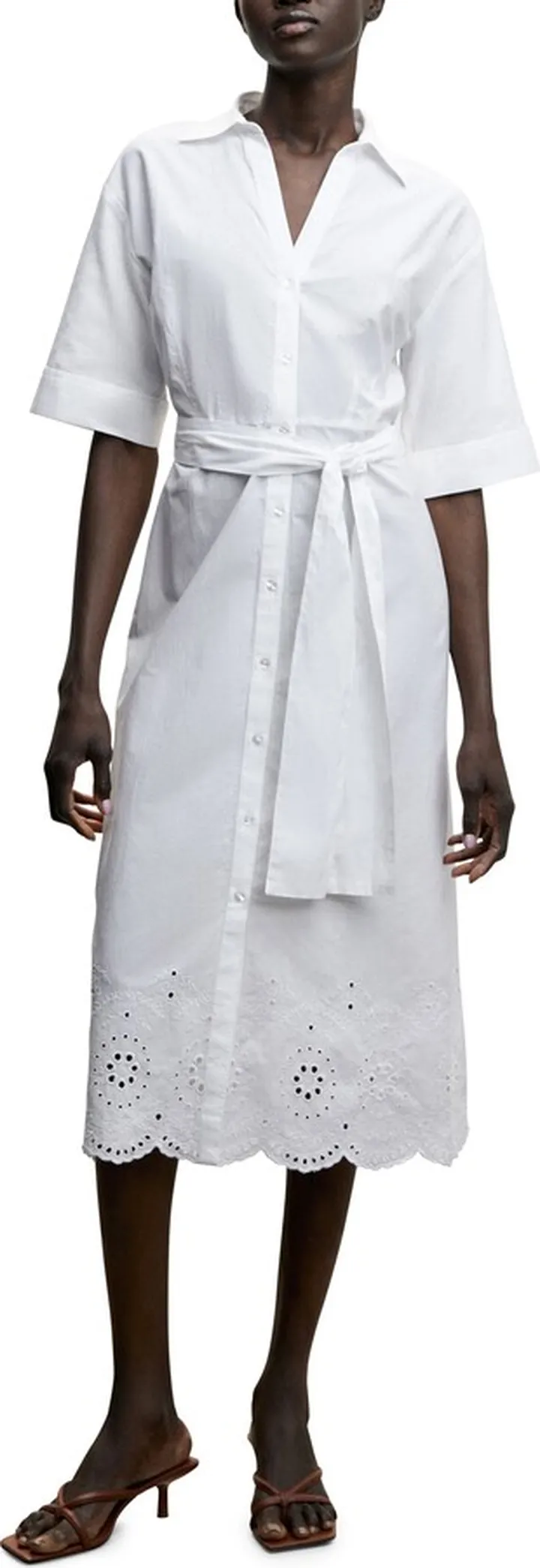 Swiss Embroidered Tie Waist Midi Dress