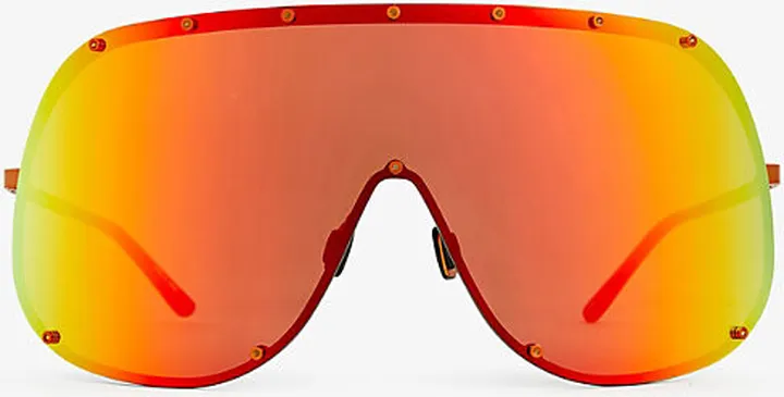 Mens Orange Round-frame Tinted Metal Sunglasses