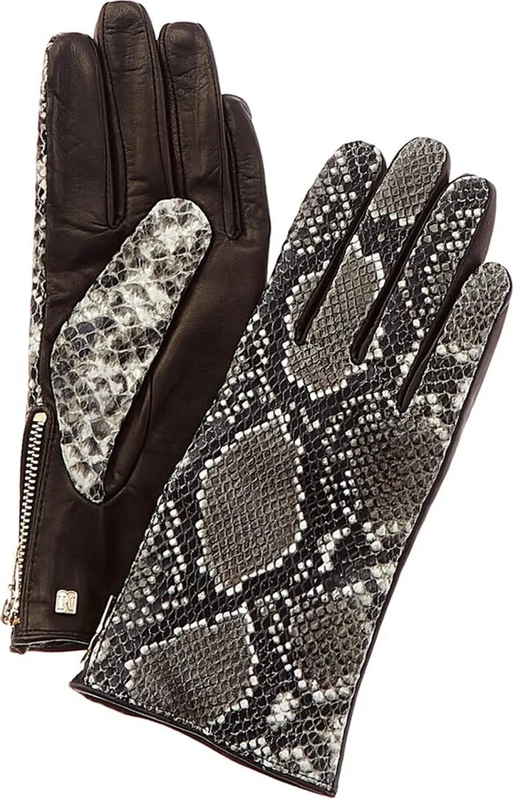 Bruno Magli Cashmere-Lined Snake-Embossed Leather Gloves