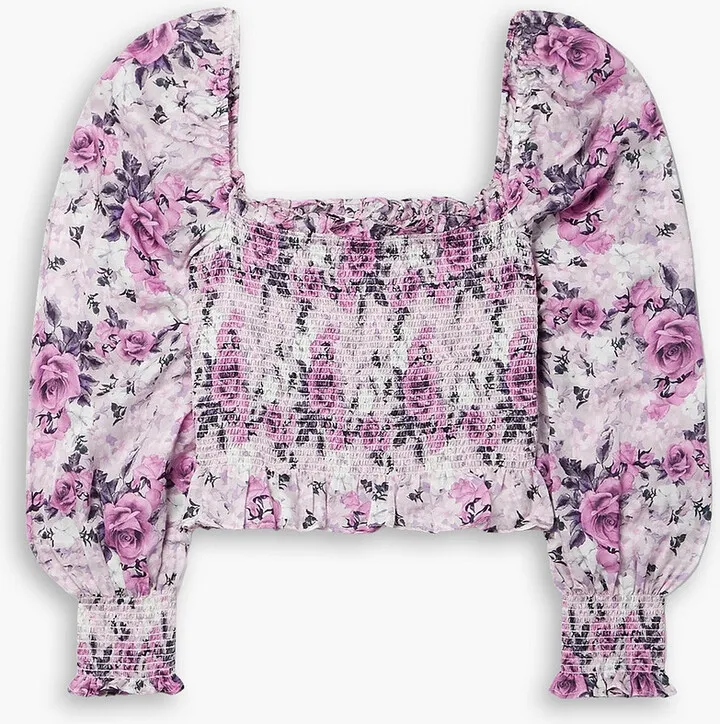 Russell cropped floral-print cotton and silk-blend satin top