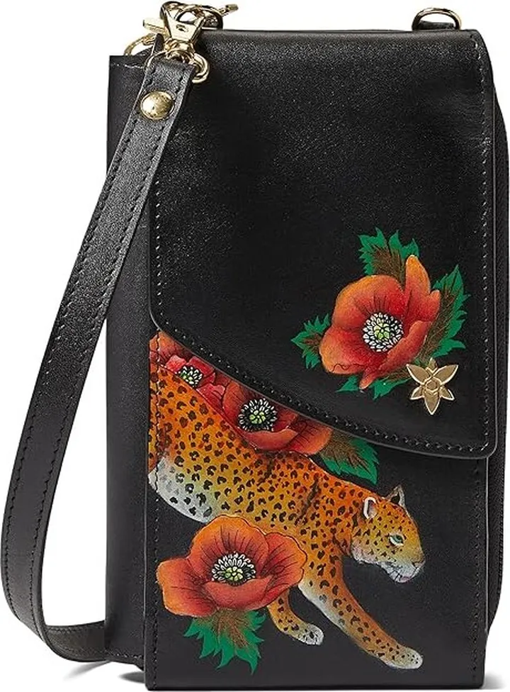 Anuschka Crossbody Phone Case 1173 (Enigmatic Leopard) Handbags